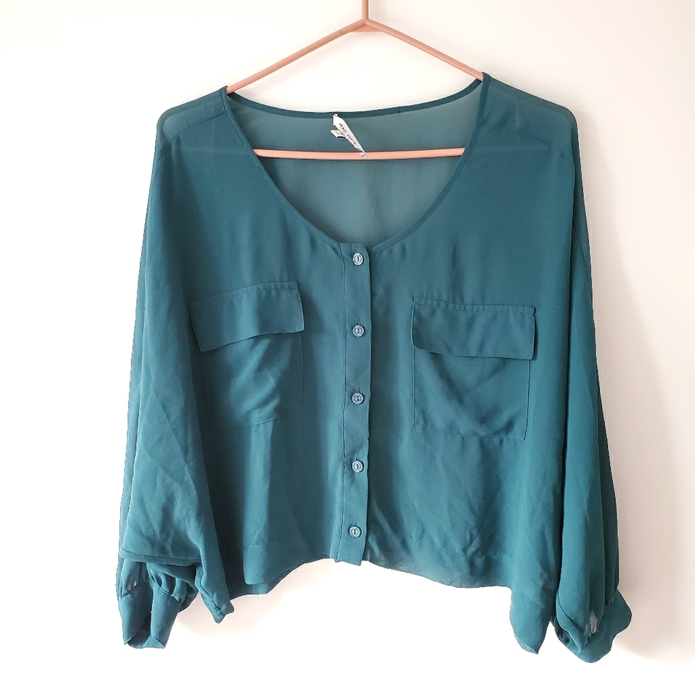 Naked Zebra Sheer green cropped blouse small